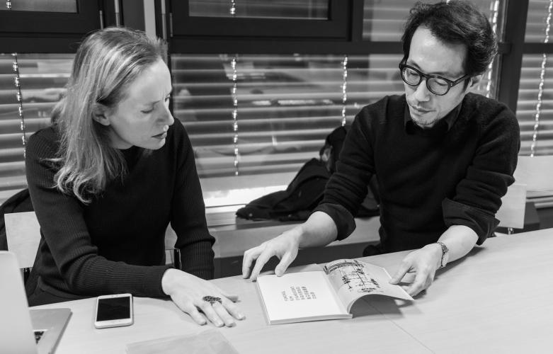 Yunchul Kim (Collide International Award 2016) with head of Arts at CERN Monica Bello at CERN